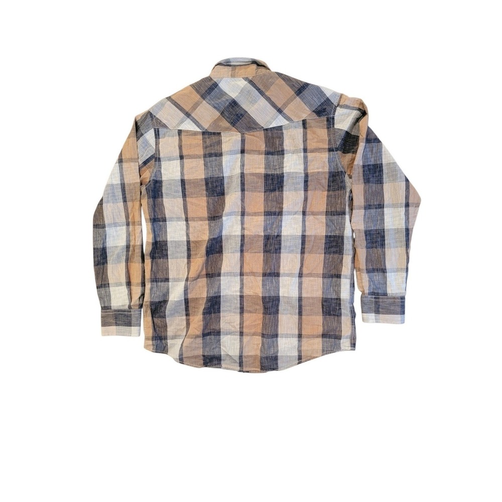 Coastal Western Pearl Snap Shirt Mens XL Tan Blue Plaid Long Sleeve Excellent - Picture 2 of 10